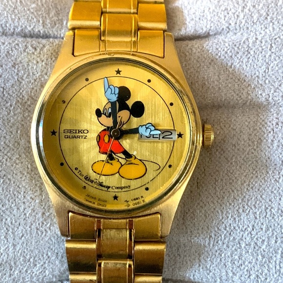 80s Gold tone Mickey Mouse Watch Starburst Dial vintage - Picture 4 of 7